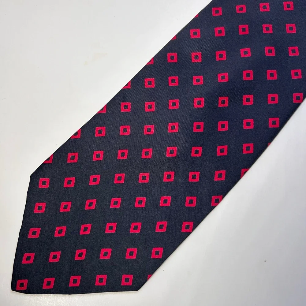 Vintage John Weitz Silk Tie Navy Red Geometric‎ Square Retro Wide 4.5